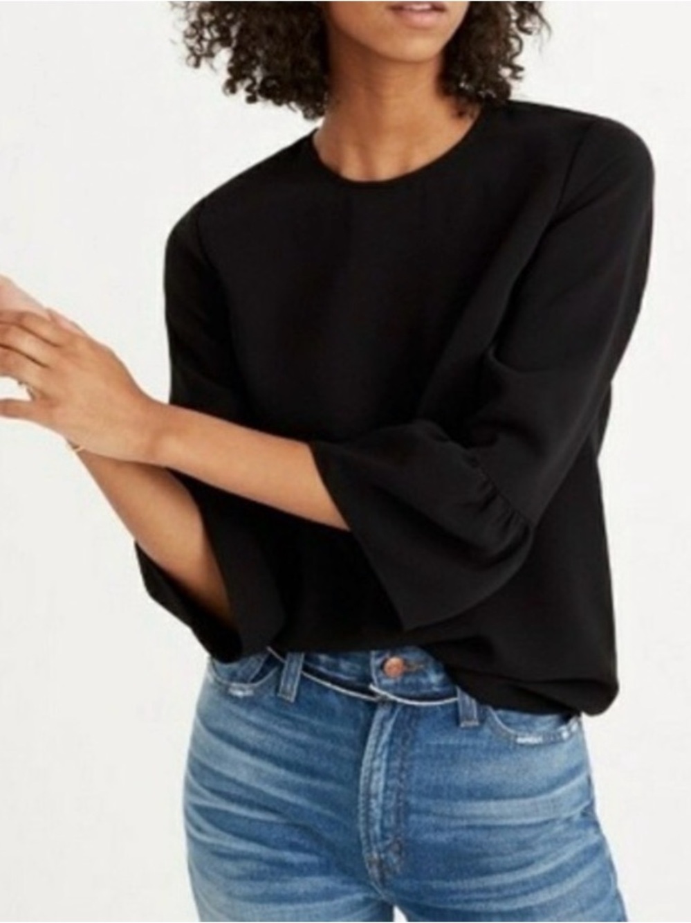 Madewell Black Bell-Sleeve Crewneck Top